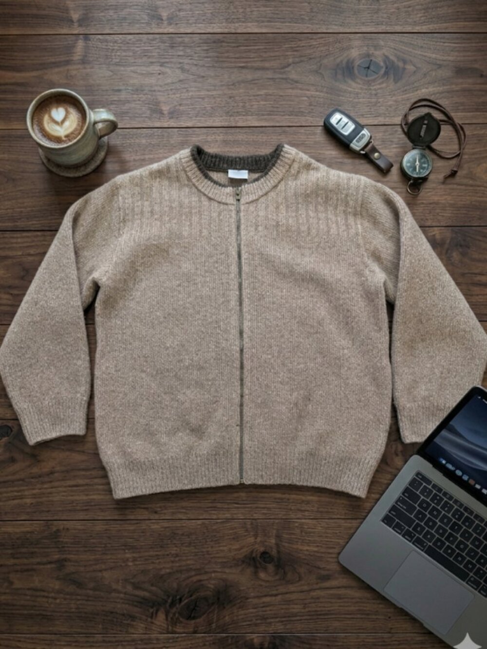 Koru New Zealand Men's Possum Fur Merino Wool Silk Full Zip Sweater